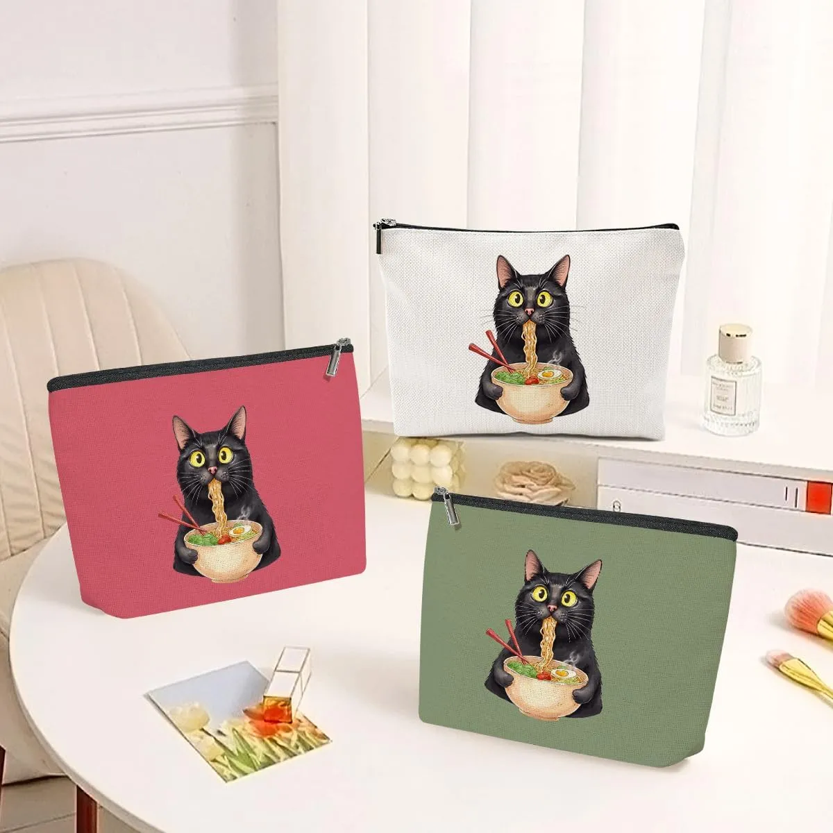 3 Pack Funny Noodles Ramen Cat Lover Gifts Cat Gifts for Women Girls Friend Doctor Animals Lovers Mom Makeup Bag,Travel Essentials Cosmetic Bags for Women, Travel Toiletry Bag Christmas Graduation