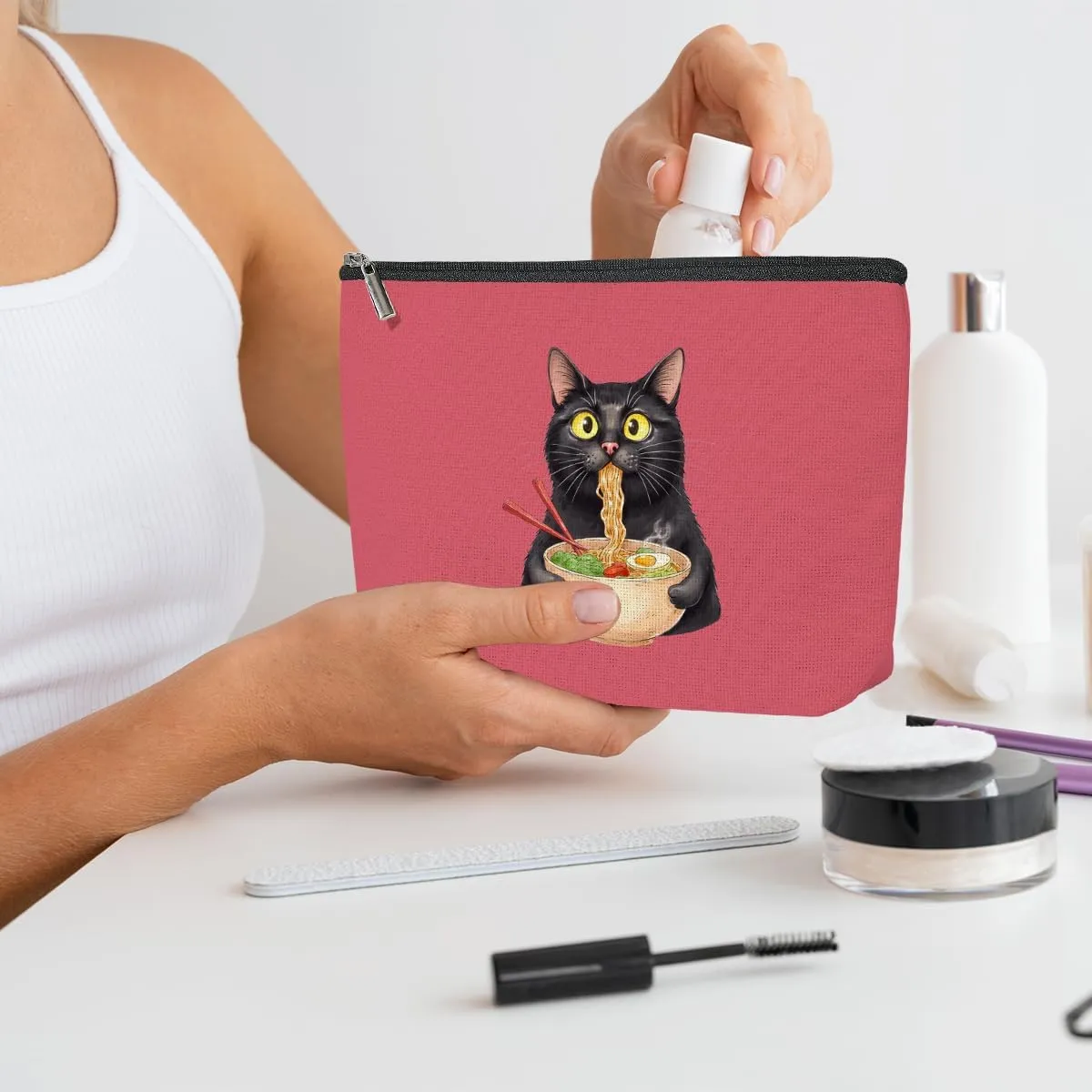 3 Pack Funny Noodles Ramen Cat Lover Gifts Cat Gifts for Women Girls Friend Doctor Animals Lovers Mom Makeup Bag,Travel Essentials Cosmetic Bags for Women, Travel Toiletry Bag Christmas Graduation