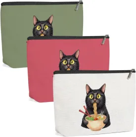 3 Pack Funny Noodles Ramen Cat Lover Gifts Cat Gifts for Women Girls Friend Doctor Animals Lovers Mom Makeup Bag,Travel Essentials Cosmetic Bags for Women, Travel Toiletry Bag Christmas Graduation