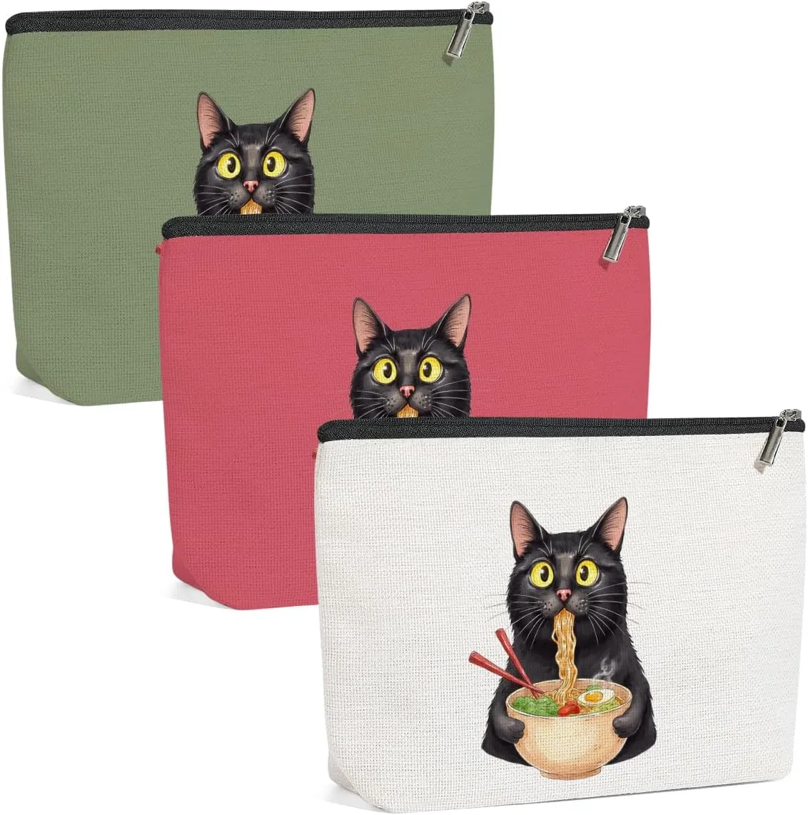 3 Pack Funny Noodles Ramen Cat Lover Gifts Cat Gifts for Women Girls Friend Doctor Animals Lovers Mom Makeup Bag,Travel Essentials Cosmetic Bags for Women, Travel Toiletry Bag Christmas Graduation