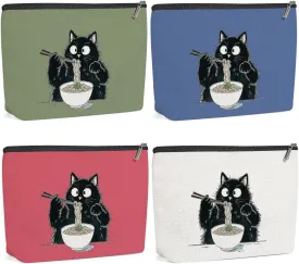 4 Pack Funny Noodles Ramen Gifts for Cat Lovers Cat Gifts for Women Girls Friends Mum Teacher Makeup Bag,Travel Essentials Cosmetic Bags for Women, Travel Toiletry Bag Mothers Day Birthday Anniversary