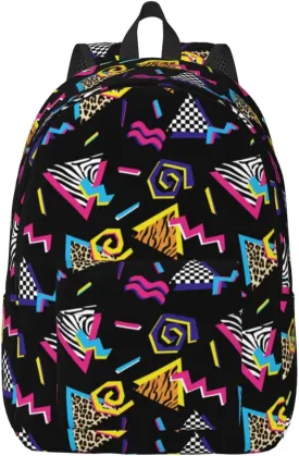 Abstract 90s Retro Fashion Backpack for Girls Boys Women Lightweight Canvas Bookbag Casual Daypack for Travel Outdoor Camping, 15 Inches