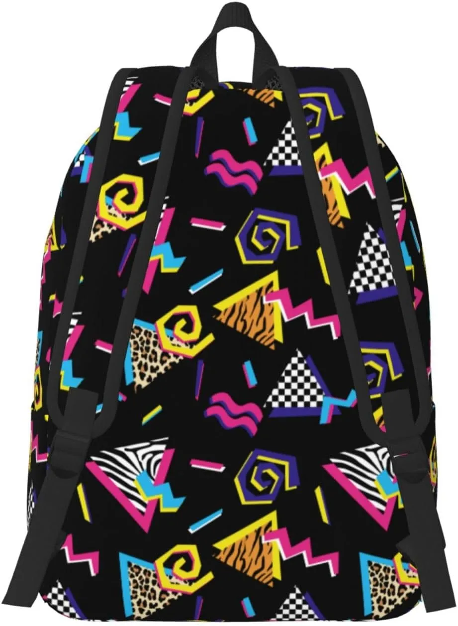 Abstract 90s Retro Fashion Backpack for Girls Boys Women Lightweight Canvas Bookbag Casual Daypack for Travel Outdoor Camping, 15 Inches