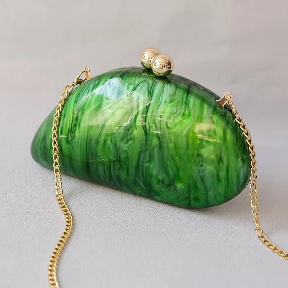 Acrylic Shell Shaped Bag Luxury Marble Clutch Evening Purses for Women Glitter Handbag for Wedding Cocktail Party Prom