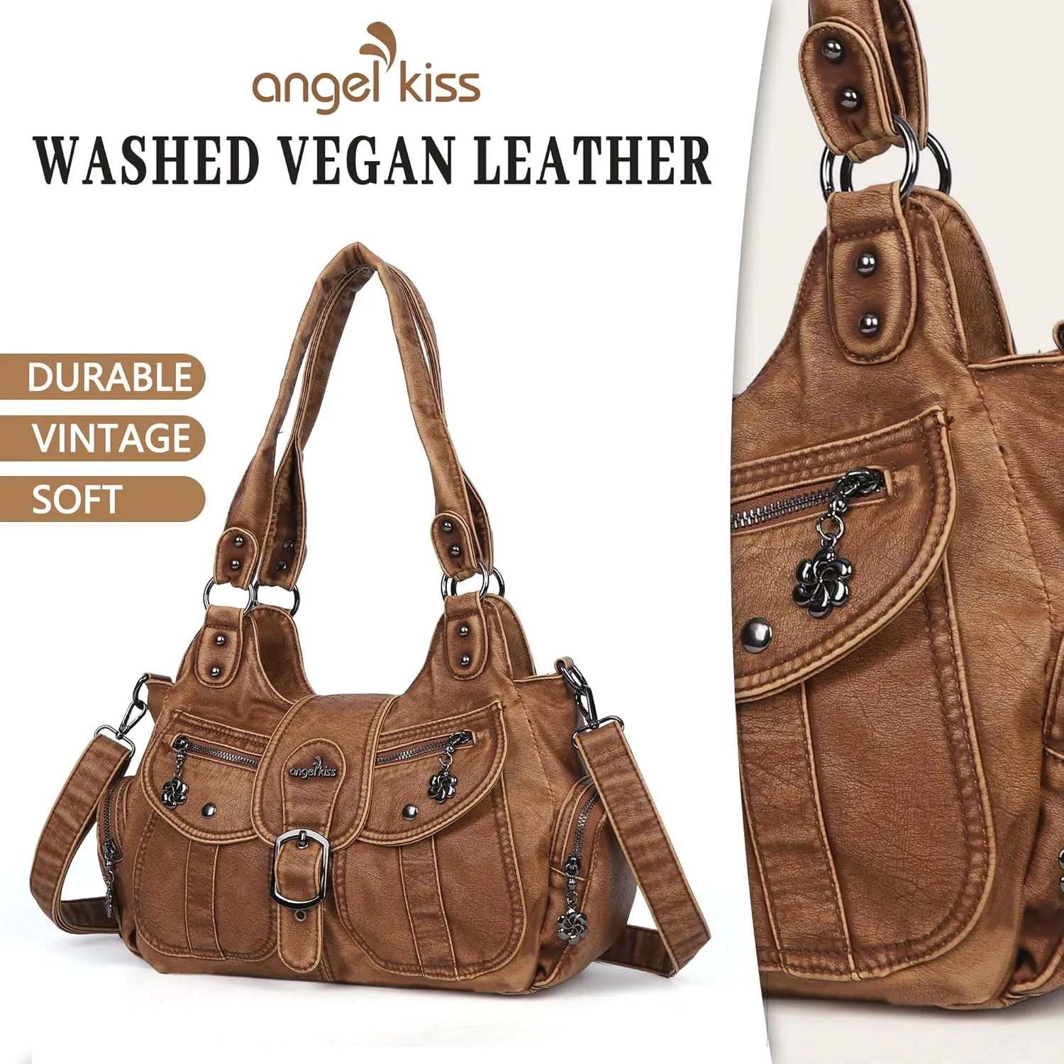Angel Kiss Hobo Bags for Women Vegan Leather Shoulder Purses and Handbags Ladies Roomy Tote Bags Purse with Crossbody Strap