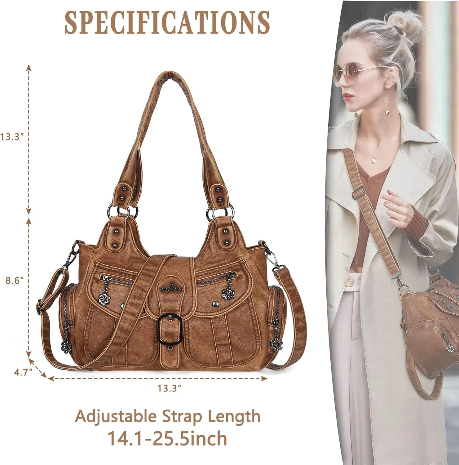 Angel Kiss Hobo Bags for Women Vegan Leather Shoulder Purses and Handbags Ladies Roomy Tote Bags Purse with Crossbody Strap