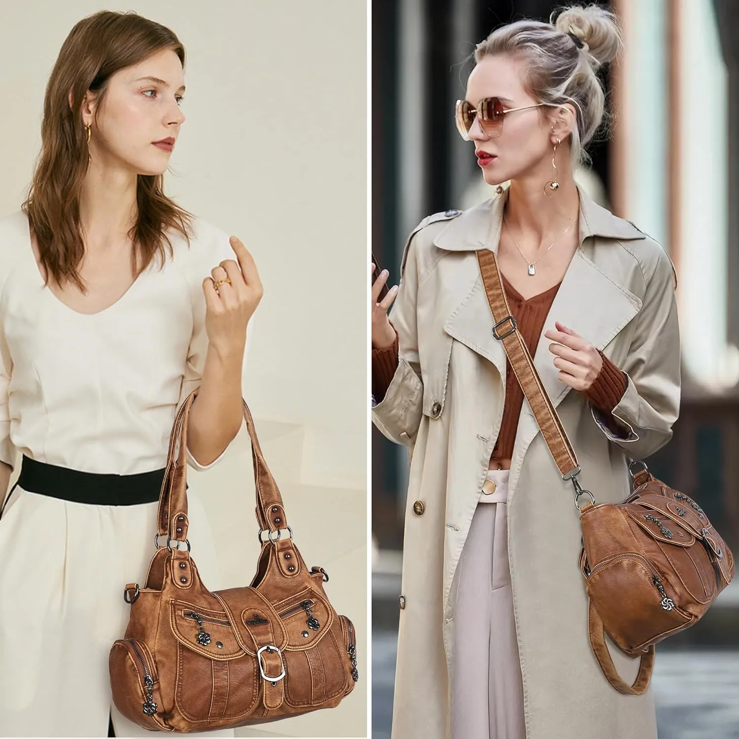 Angel Kiss Hobo Bags for Women Vegan Leather Shoulder Purses and Handbags Ladies Roomy Tote Bags Purse with Crossbody Strap