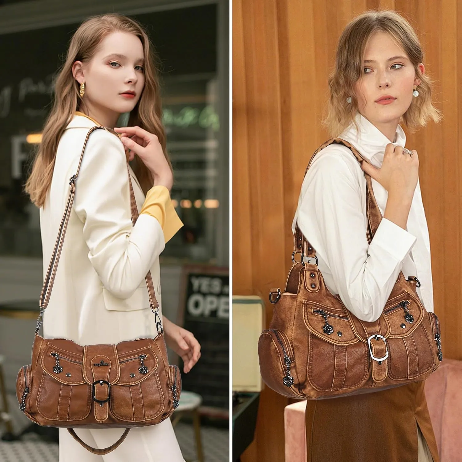 Angel Kiss Hobo Bags for Women Vegan Leather Shoulder Purses and Handbags Ladies Roomy Tote Bags Purse with Crossbody Strap
