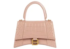 Balenciaga Hourglass Top Handle Bag Small Crocodile Embossed Beige