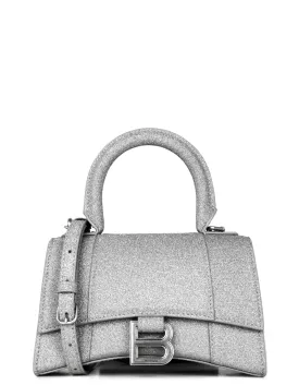 Balenciaga Silver Glitter Hourglass XS Top Handle Crossbody Bag