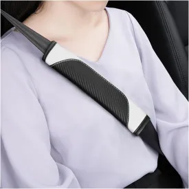 BESULEN Car Seat Belt Cover, 2 Pack Carbon Fiber Leather Seatbelt Shoulder Pad, Auto Safety Seat Belt Cushion Protector Compatible with All Cars and Backpack Strap (White)