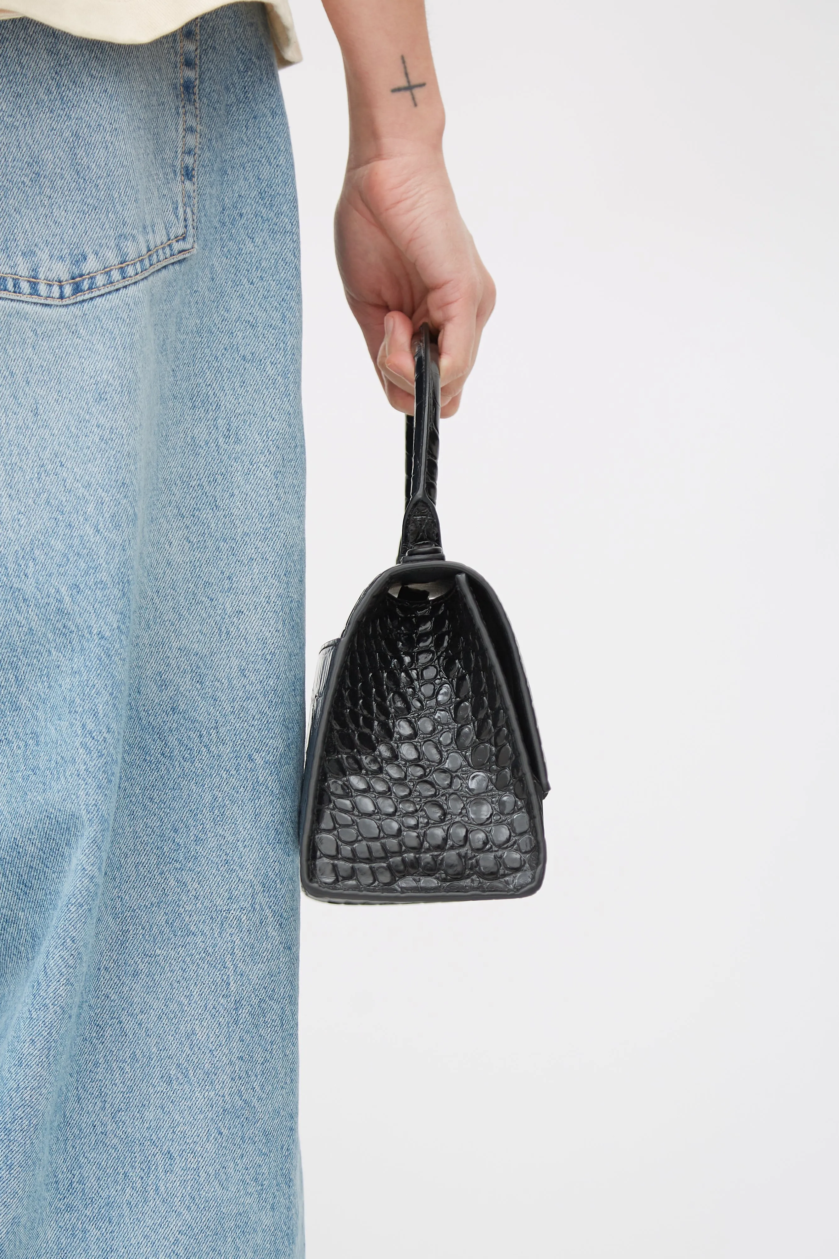 Black Hourglass Embossed Leather Bag