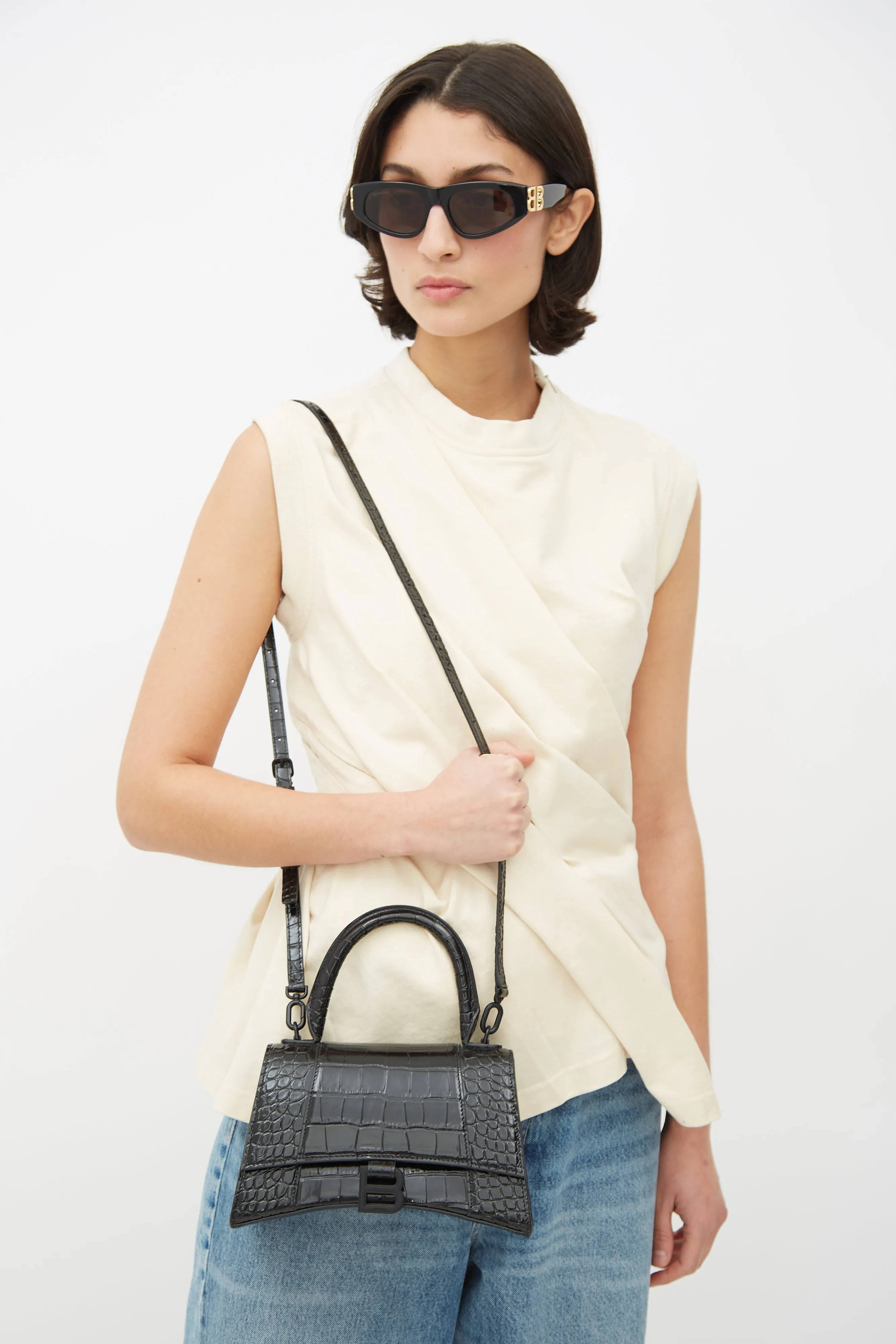 Black Hourglass Embossed Leather Bag