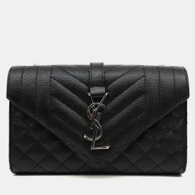 Black Leather Monogram Chain Shoulder Bag