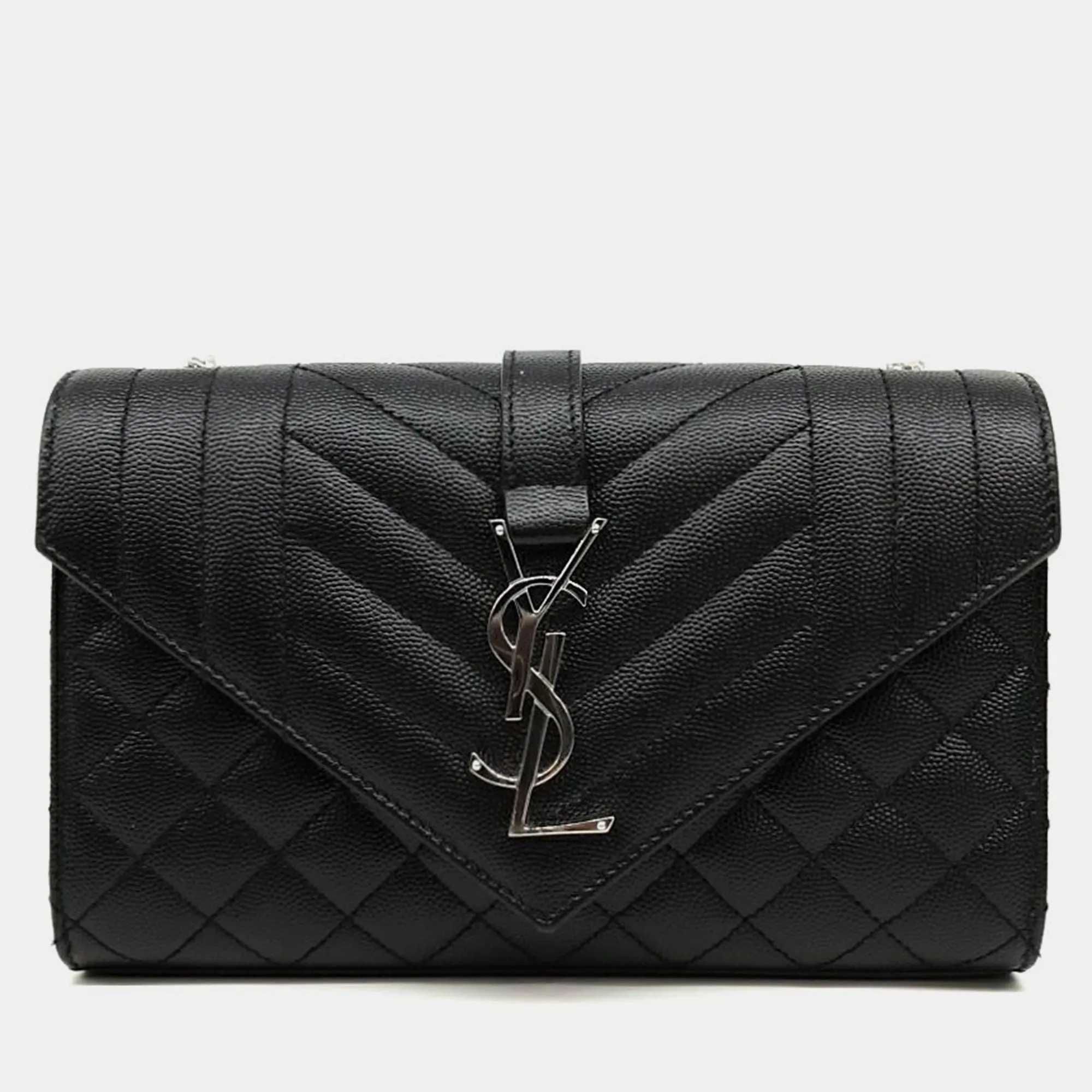 Black Leather Monogram Chain Shoulder Bag