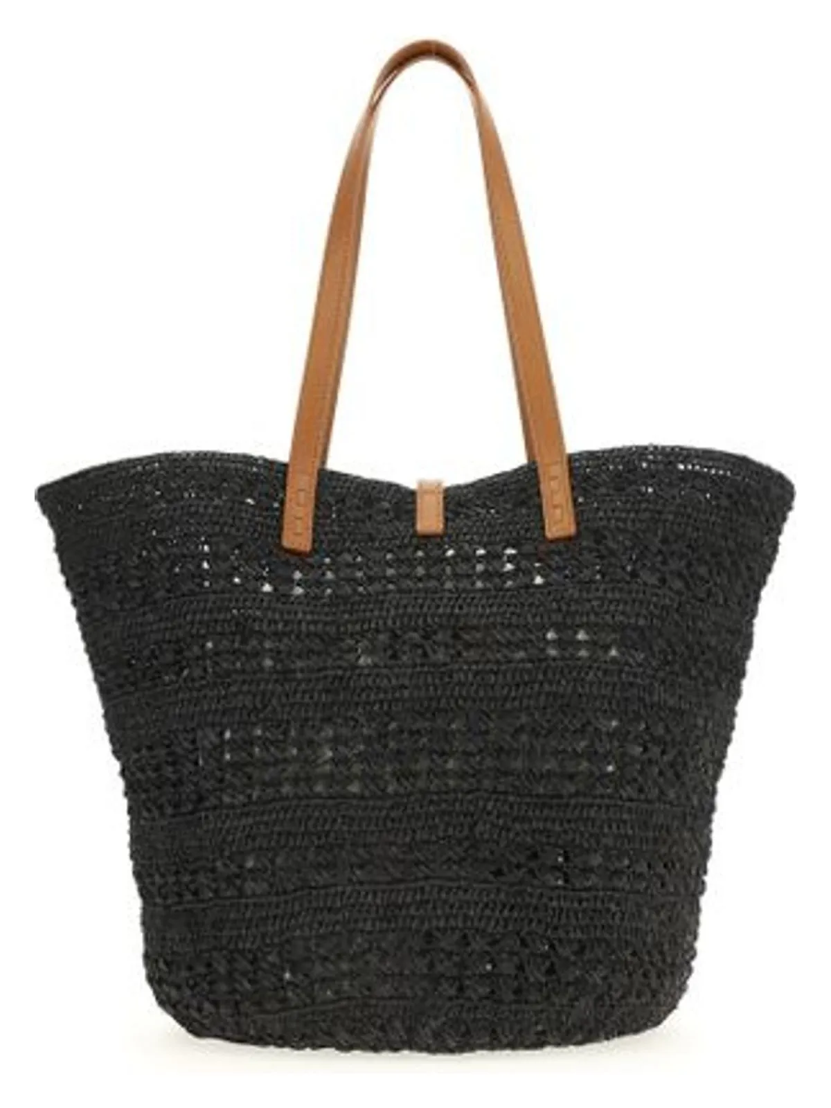 BLACK RAFFIA TOTE BAG WITH MONOGRAM