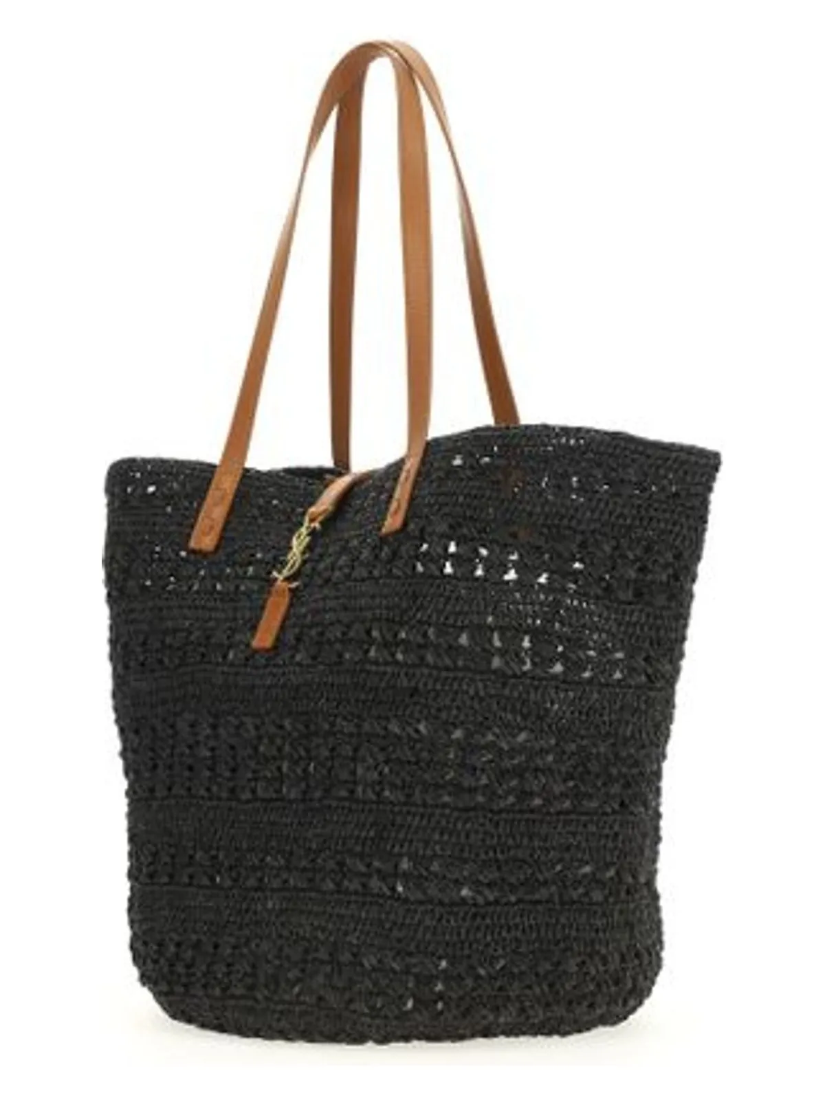BLACK RAFFIA TOTE BAG WITH MONOGRAM