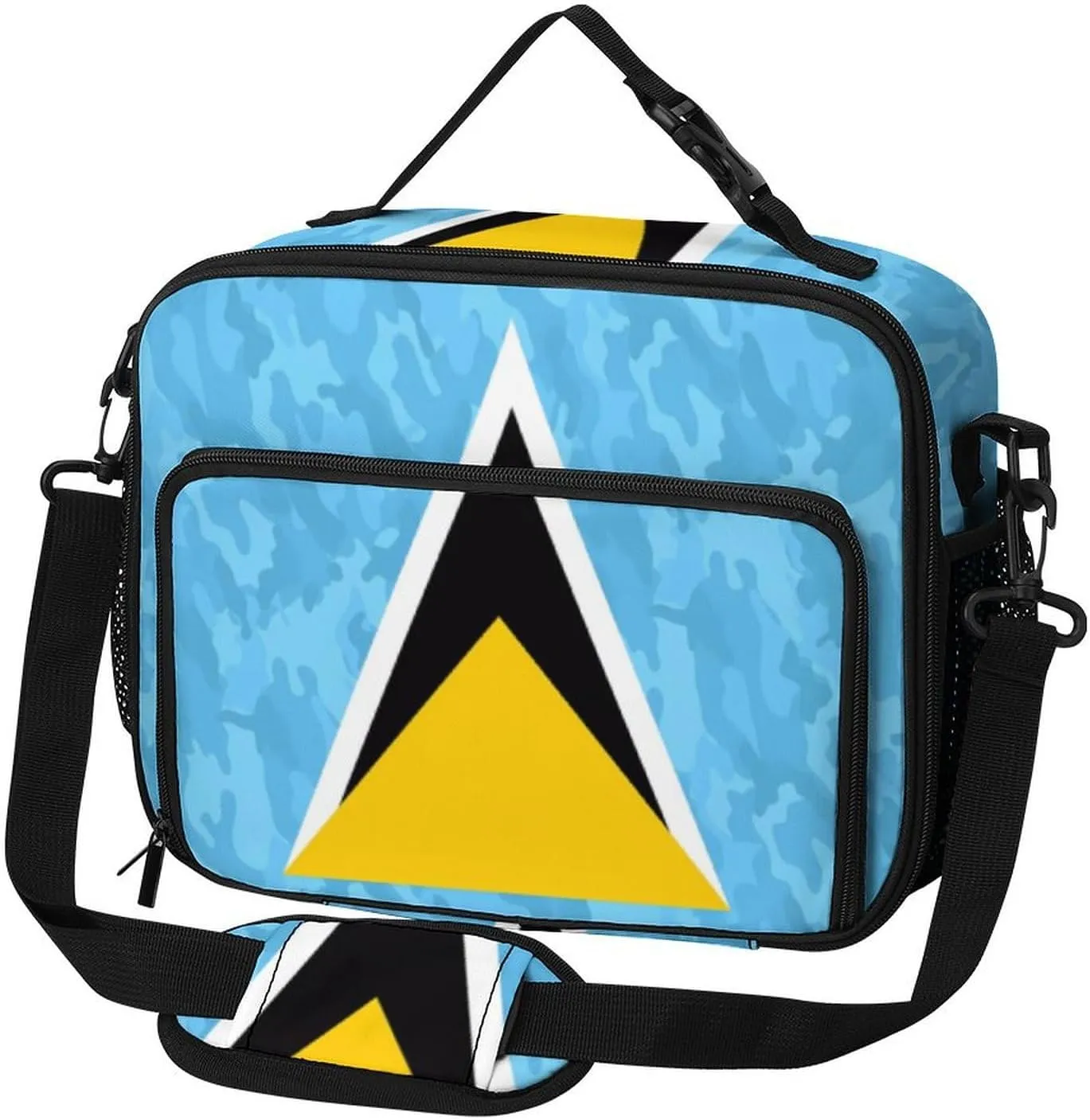 Camouflage Saint Lucia Flag Large Insulated Lunch Bag Reusable Lunch Cooler Bags Tote for Work Picnic Outdoor