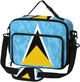 Camouflage Saint Lucia Flag Large Insulated Lunch Bag Reusable Lunch Cooler Bags Tote for Work Picnic Outdoor
