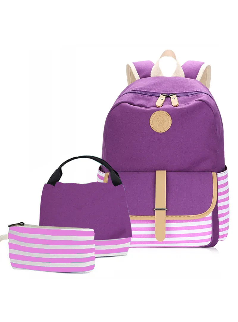 Canvas Backpack Schoolbag Three-piece Set