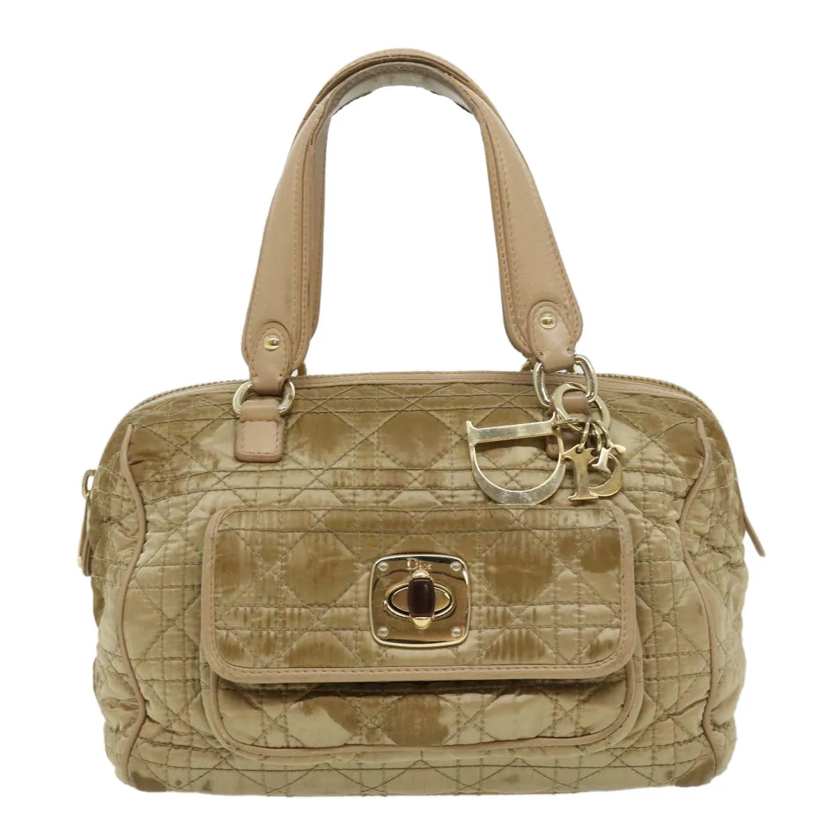 CHRISTIAN DIOR Canage Lady Dior Hand Bag Nylon Beige  bs2219