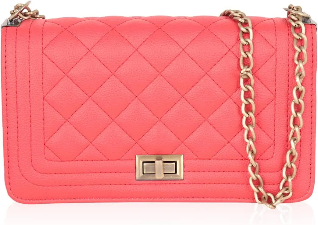 Classic Vegan Leather Crossbody Handbag - Quilted Shoulder Bag Rectangle Camera Travel Purse Satchel, Round Messenger