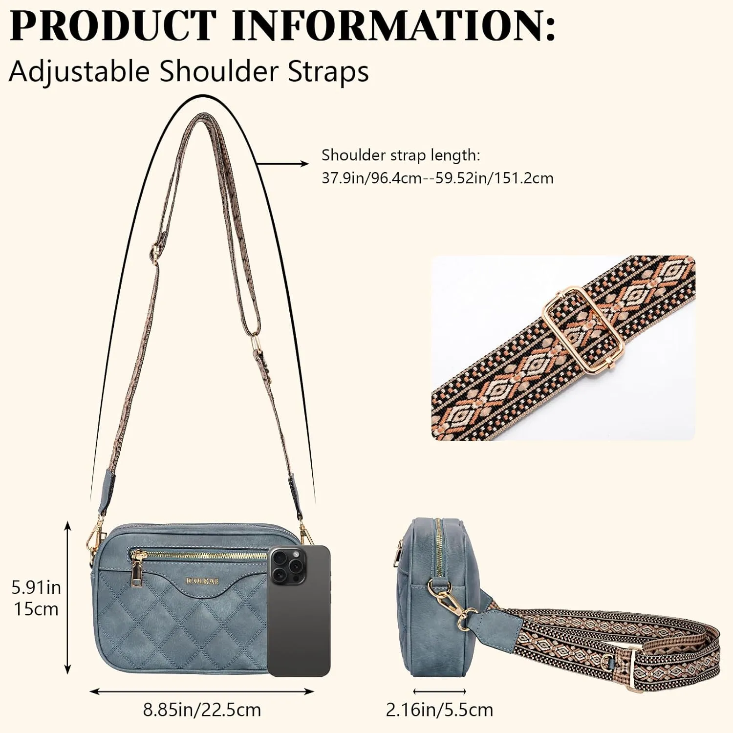 Crossbody Bags for Women, Vegan Leather Shoulder Handbags Rhombus Quilted Small Purses for Women with Wide Strap