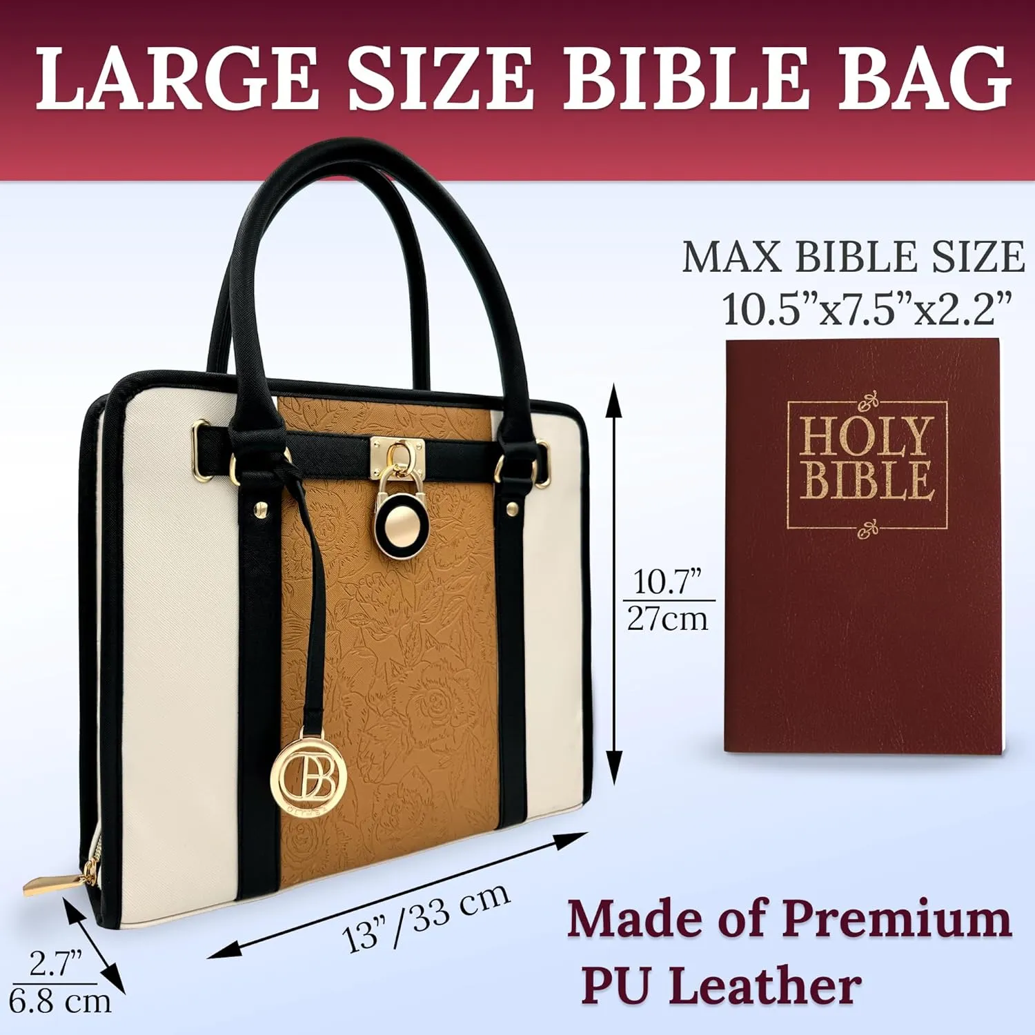 DEHITE Bible Bags for Women - Leather Bible Carrying Case - Pen Slots - Zippered Pocket - Premium PU Leather