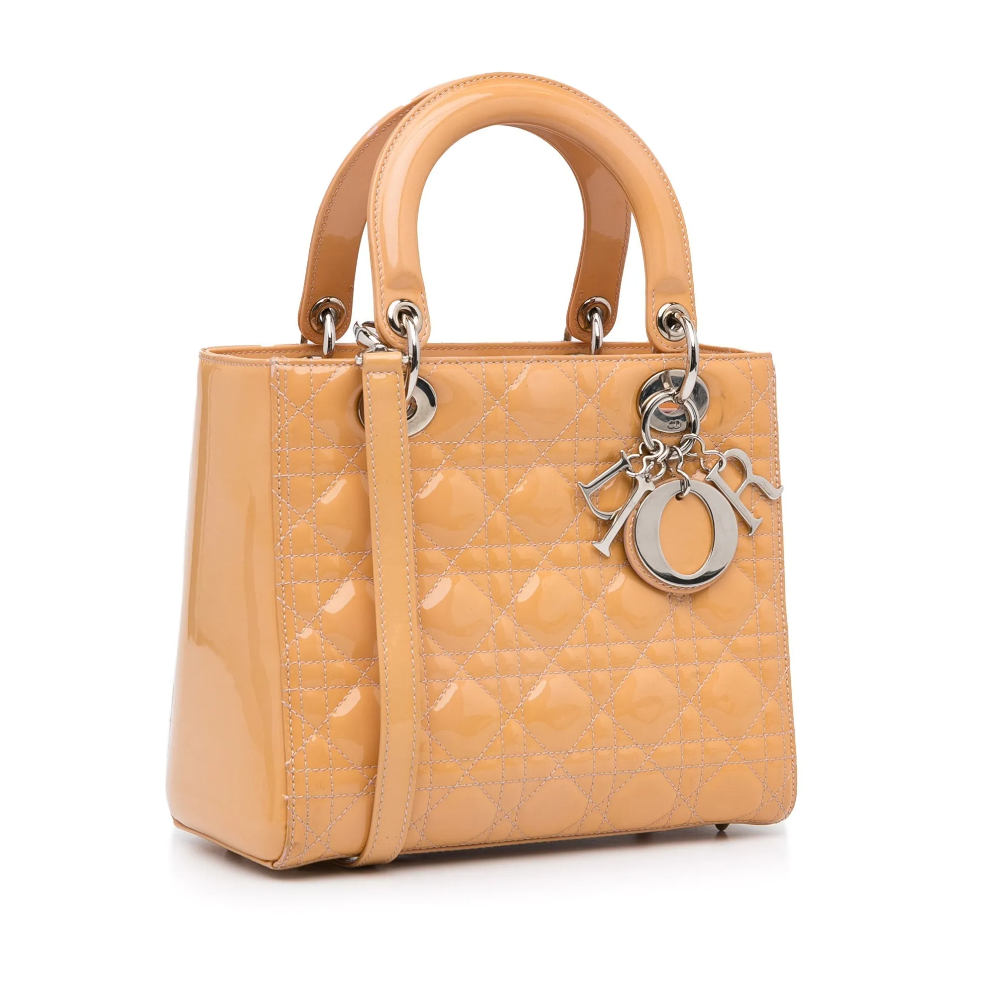 Dior Lady Dior Medium Light Orange Cannage Quilted Patent Leather