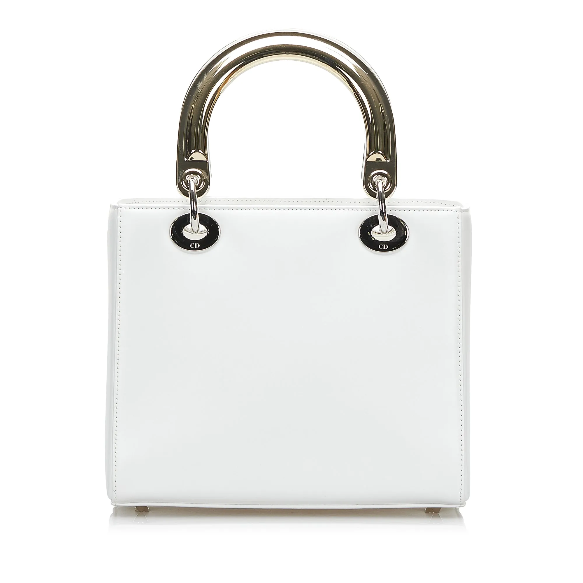 Dior Lady Dior Medium White Patch Embellished Leather Silver