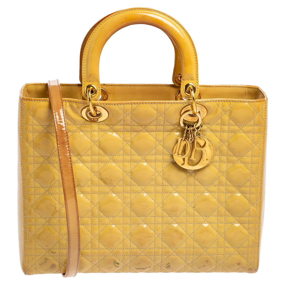 DIOR Yellow Cannage Patent Leather Large Lady  Tote