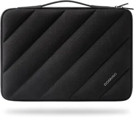 DOMISO 15.6 inch Laptop Sleeve Bag Shockproof Protective Carrying Case Water-Resistant Stripe Pattern Handbag with Handle Compatible with MacBook/HP/Dell,Black