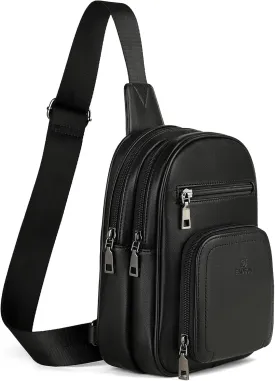 FADEON Sling Bags for Women Crossbody Bags, Designer PU Leather Sling Purse Multi-Pocket Packs with Card Slot Purse Black