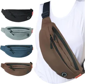 Fanny Pack for Men Women Crossbody, Waterproof Waist Pack Phone Holder with 4 Zipper Pockets Running Belt for Jogging Hiking Cycling Travel Fashion Adjustable Belt Bag - Brown