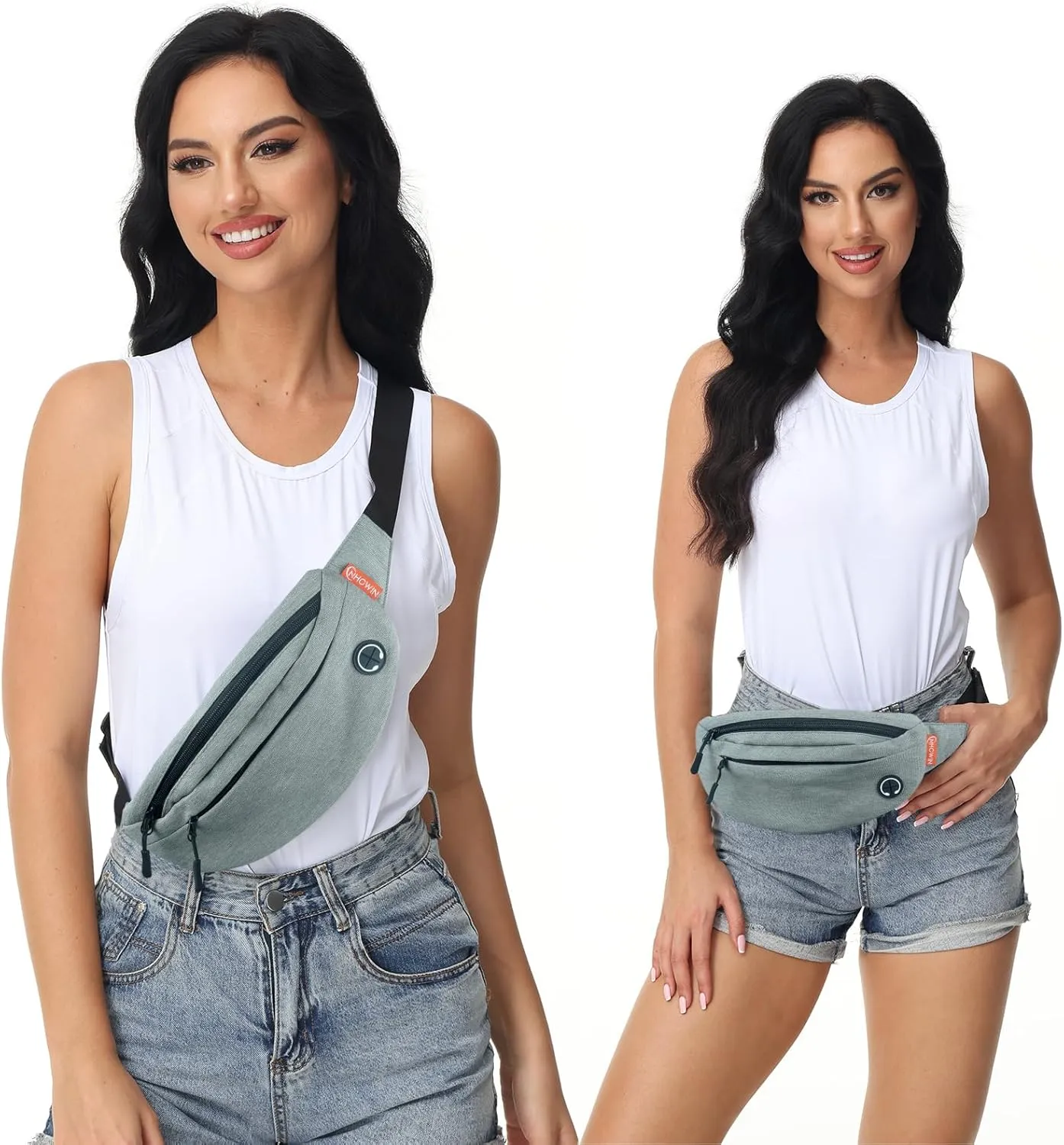 Fanny Pack for Men Women Crossbody, Waterproof Waist Pack Phone Holder with 4 Zipper Pockets Running Belt for Jogging Hiking Cycling Travel Fashion Adjustable Belt Bag - Grey