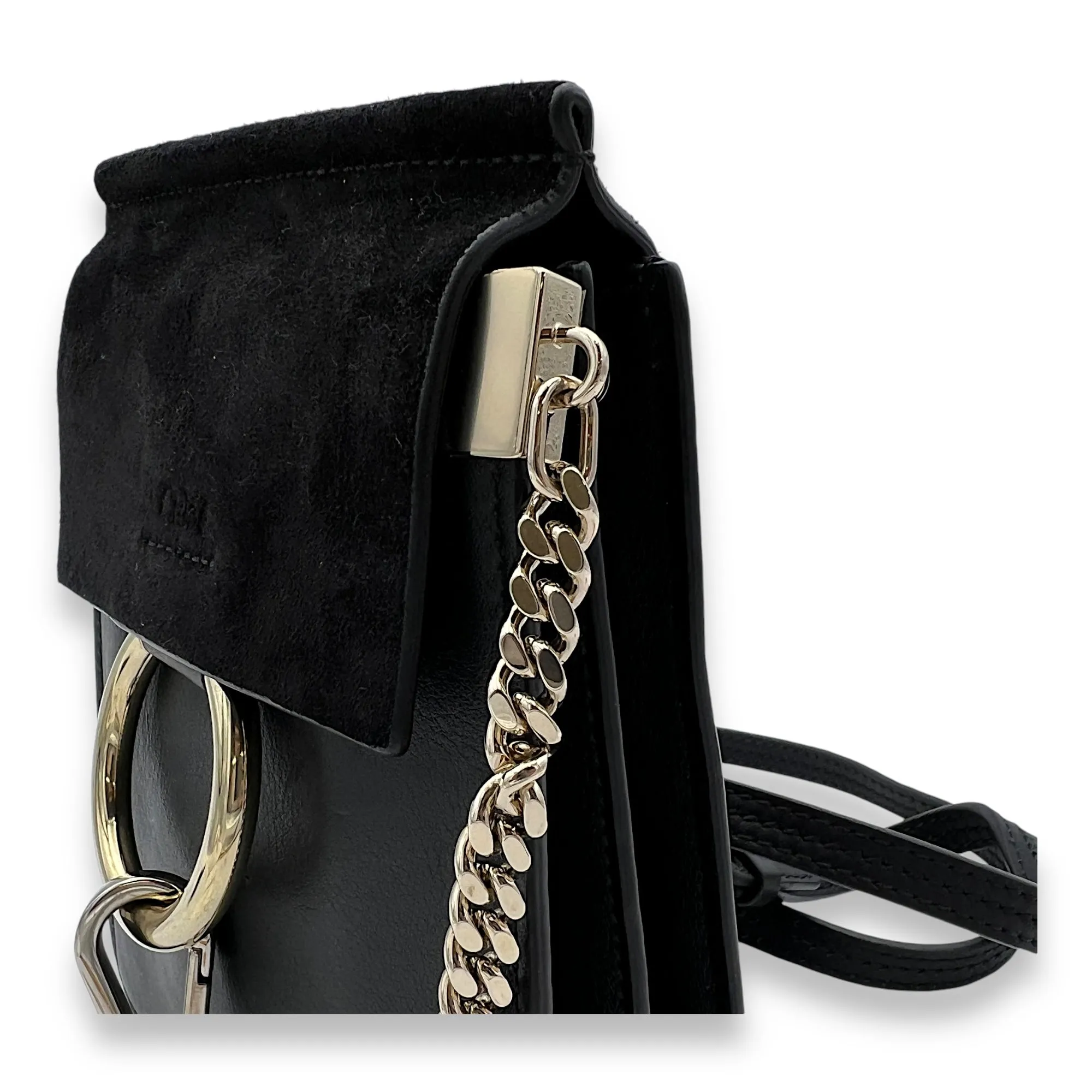 Faye Small Black Crossbody Bag in Calfskin, Gold hardware