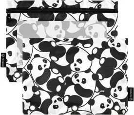 Fisyme Kawaii Pandas Pencil Pouch for 3 Ring Binder Pencil Case Pencil Bag Zipper Pouch with Clear Window for Office Supplies, 2 Pack