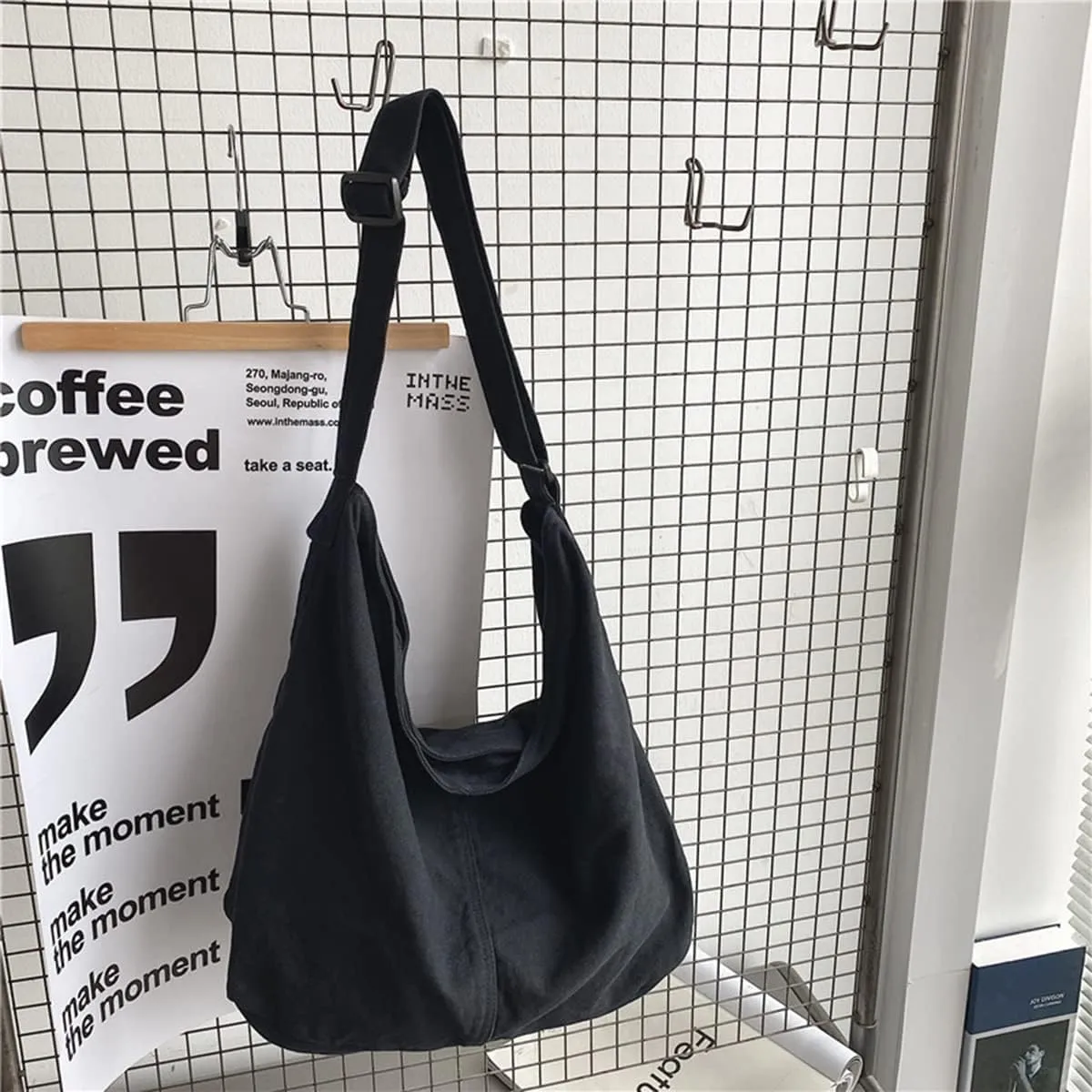 GAXOS Aesthetic Cute Messenger Bag for School Vintage Black Canvas Crossbody for Women Shoulder Laptop Bag
