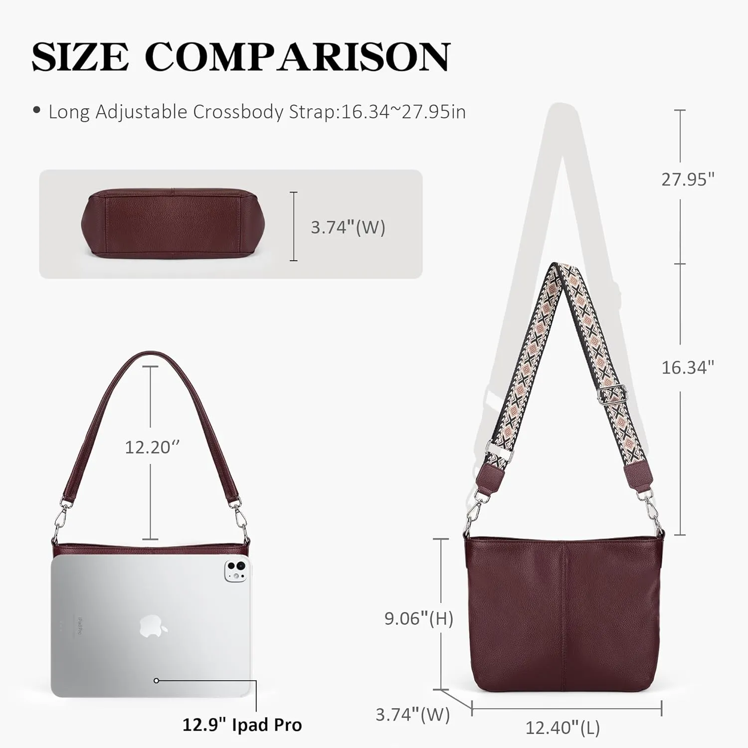 Genuine Leather Purse for Women, Women's Handbags Hobo Bag, Soft Leather Crossbody with Adjustable Wide Strap