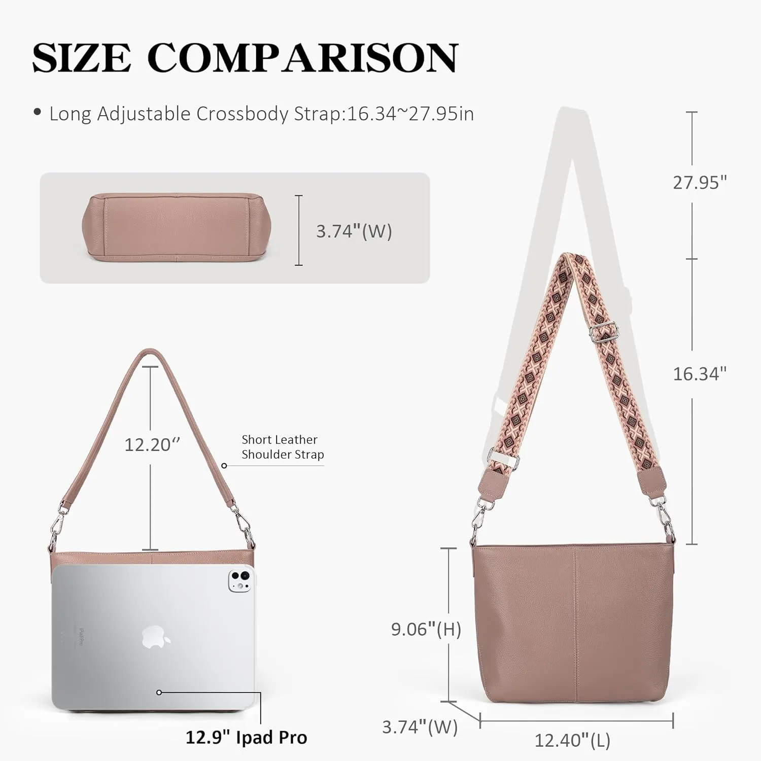 Genuine Leather Purse for Women, Women's Handbags Hobo Bag, Soft Leather Crossbody with Adjustable Wide Strap