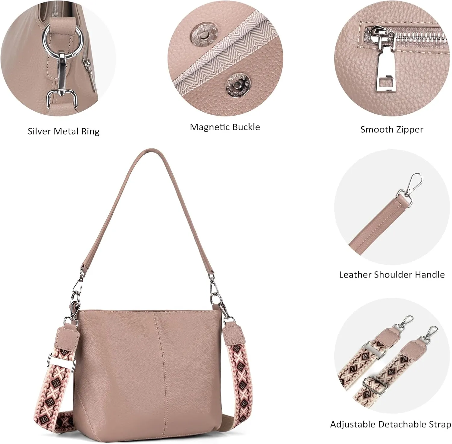 Genuine Leather Purse for Women, Women's Handbags Hobo Bag, Soft Leather Crossbody with Adjustable Wide Strap