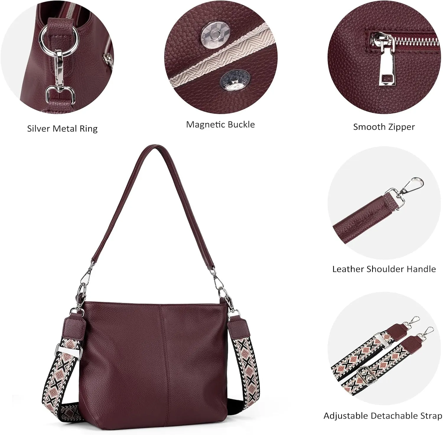 Genuine Leather Purse for Women, Women's Handbags Hobo Bag, Soft Leather Crossbody with Adjustable Wide Strap