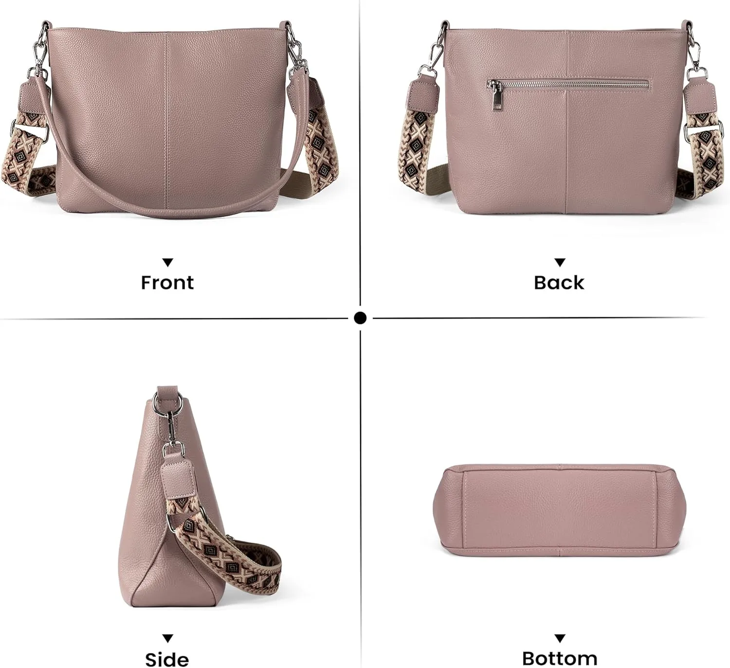 Genuine Leather Purse for Women, Women's Handbags Hobo Bag, Soft Leather Crossbody with Adjustable Wide Strap