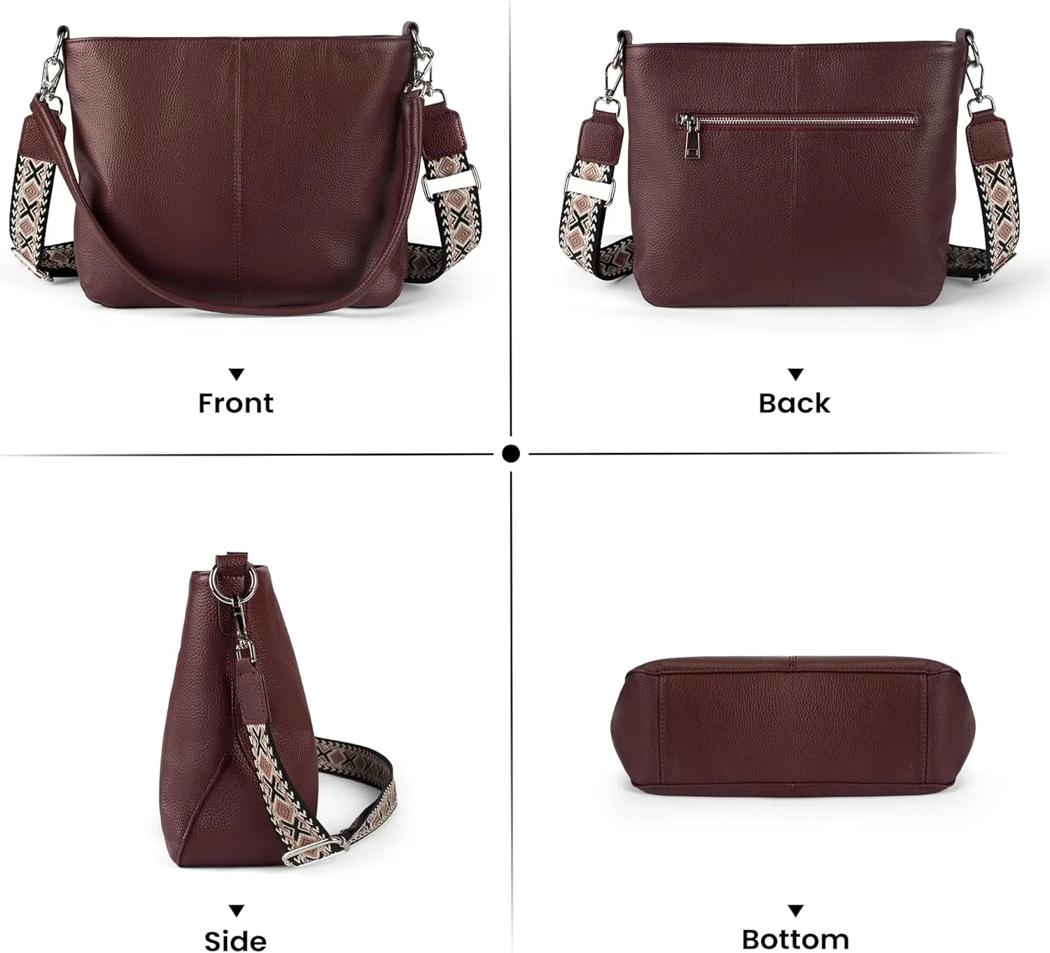 Genuine Leather Purse for Women, Women's Handbags Hobo Bag, Soft Leather Crossbody with Adjustable Wide Strap