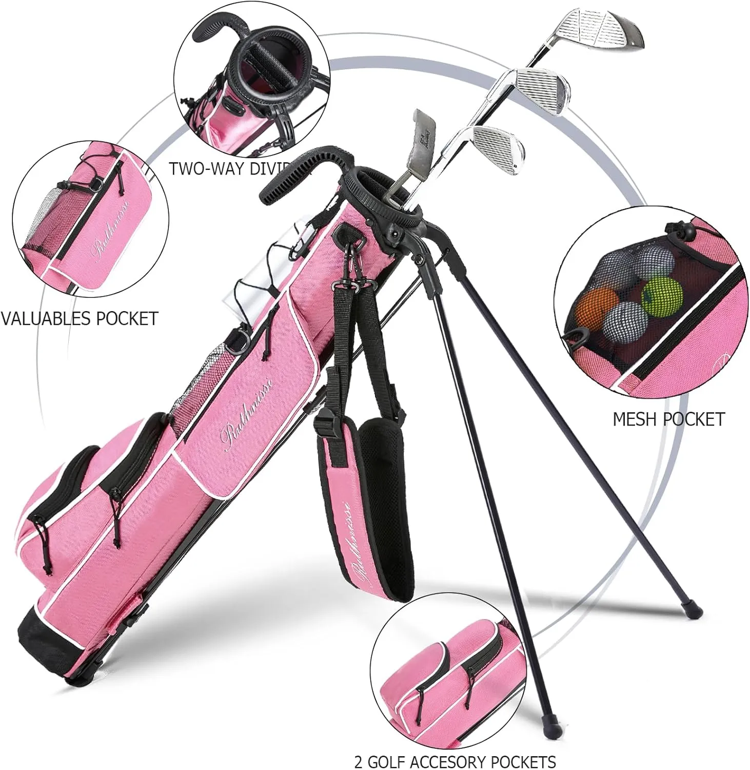 Golf Stand Bag, Lightweight Golf Easy Carry Bag with Padded StrapDurable Pitch n Putt Golf Bag, Practice Ranger Sunday Golf Bag for Men&Women