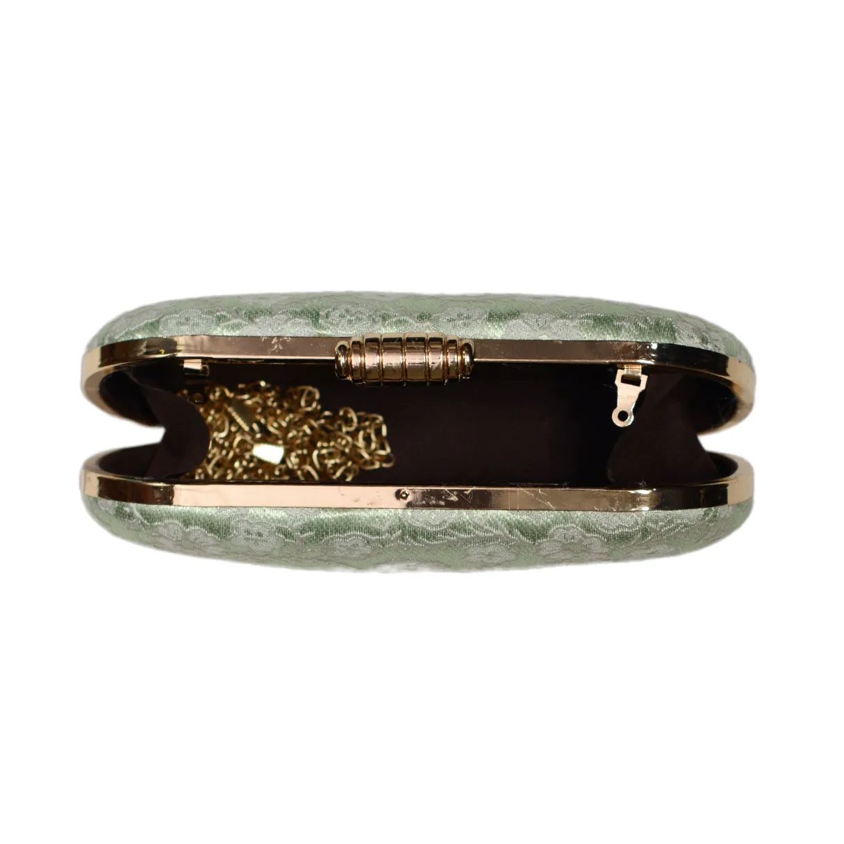 Green And White Floral Thread Embroidery Clutch