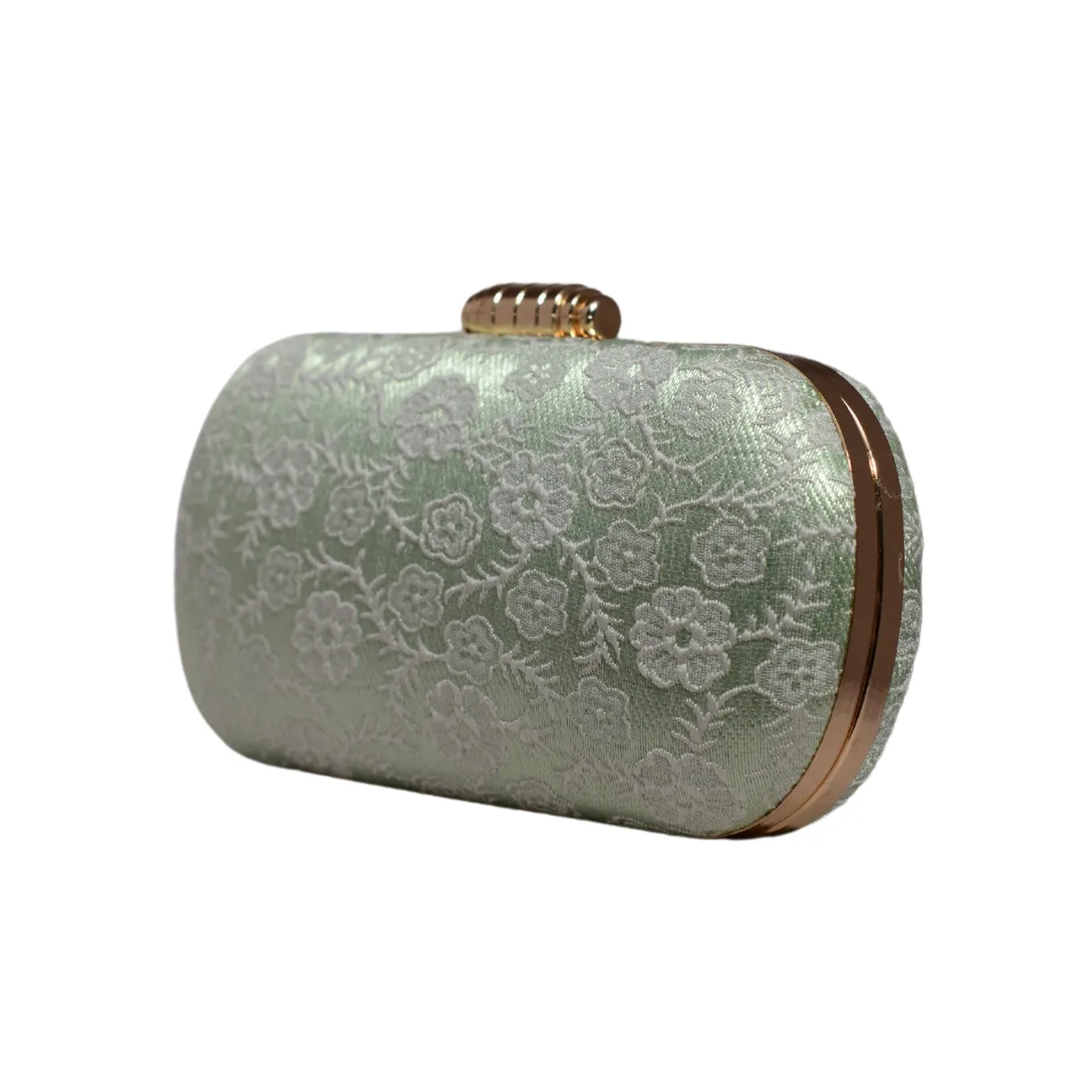 Green And White Floral Thread Embroidery Clutch