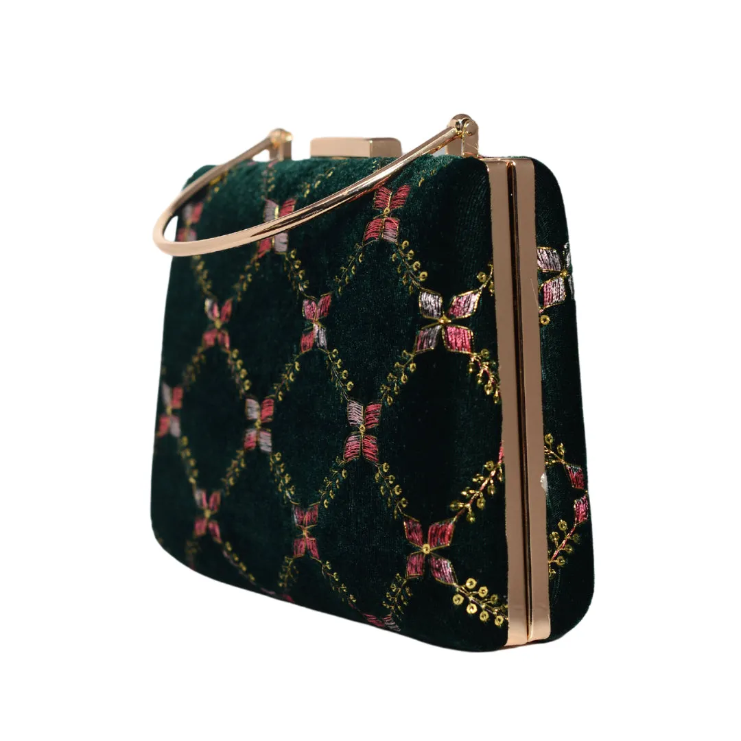 Green Embroidery Velvet Clutch