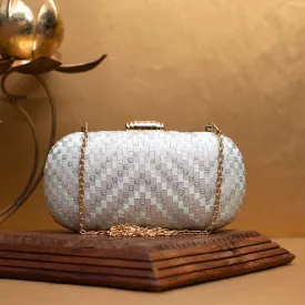 Grey And Sky Blue Sequins Embroidery Clutch