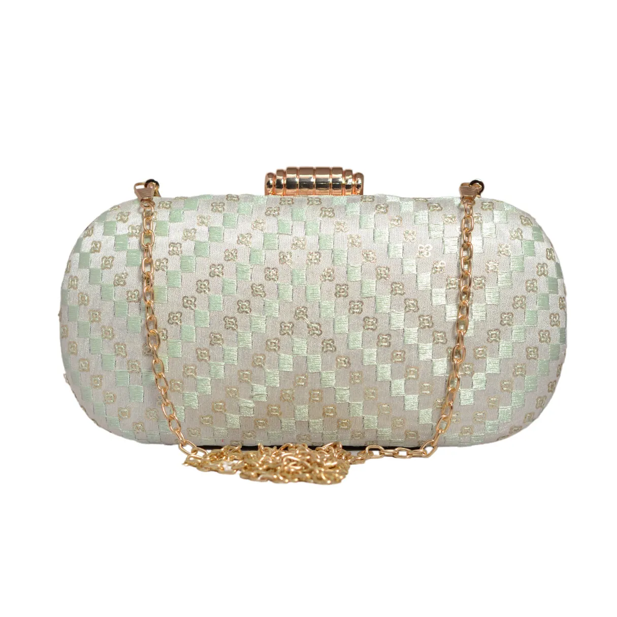 Grey And Sky Blue Sequins Embroidery Clutch